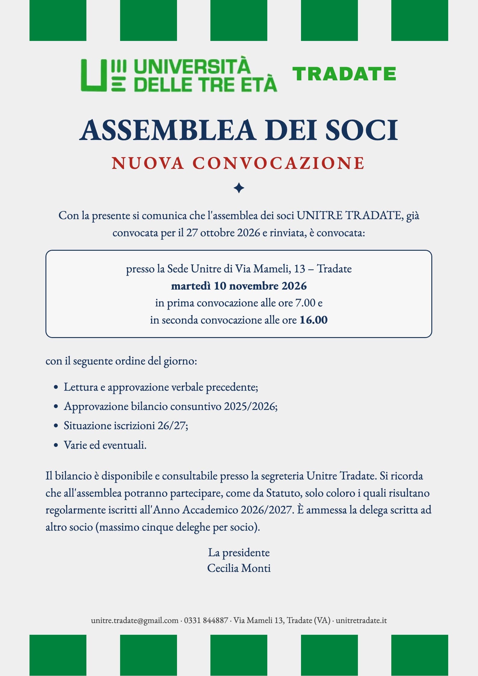 Assemblea dei soci rinviata – nuova convocazione